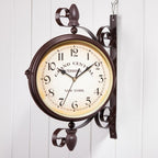Wanduhr aus Metall mit lautlosem Uhrwerk, doppelseitige Bahnhofsuhr