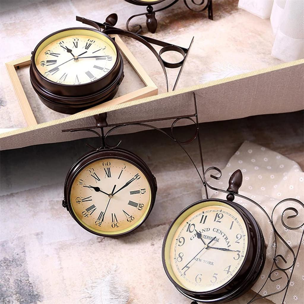 Wanduhr aus Metall mit lautlosem Uhrwerk, doppelseitige Bahnhofsuhr - Ansicht 5