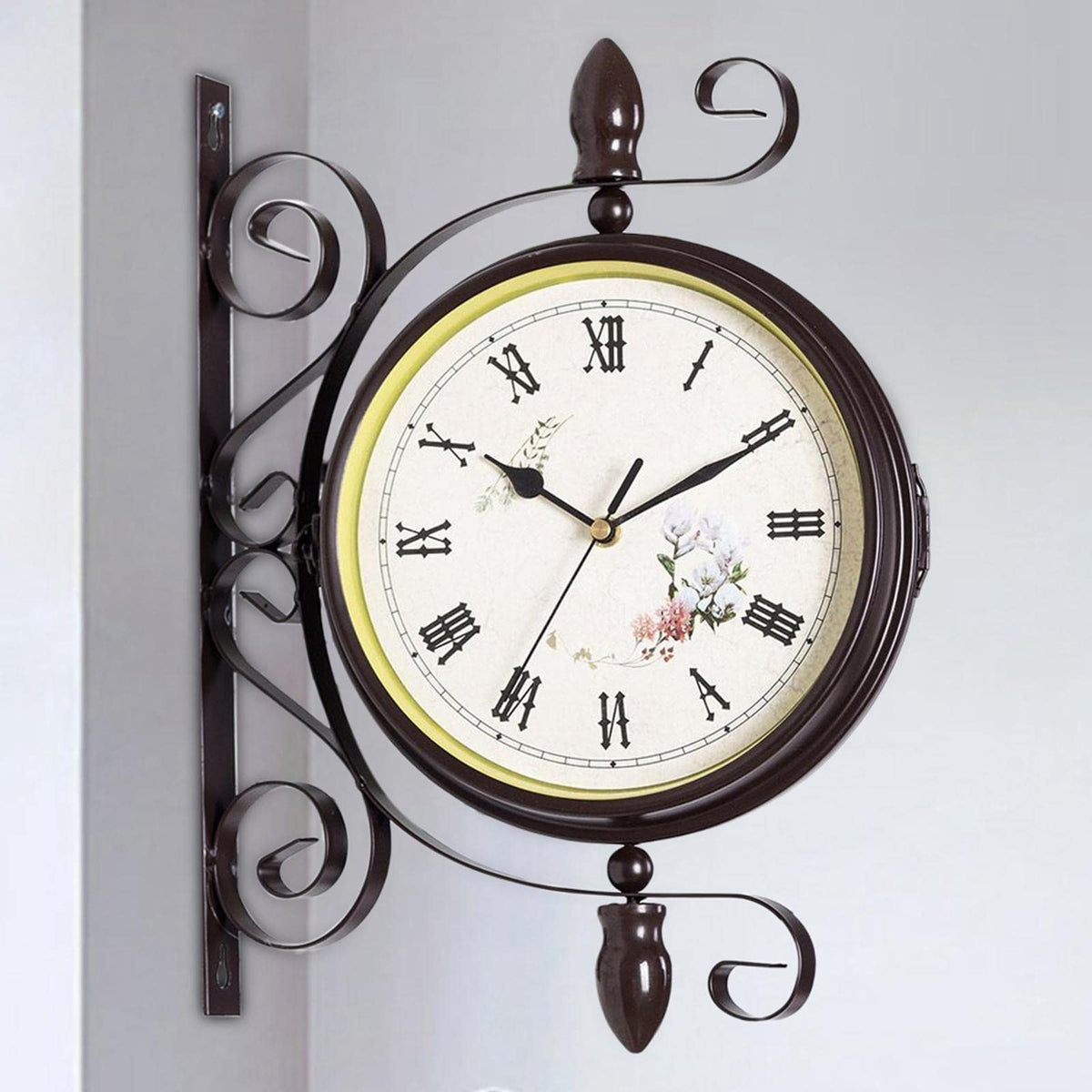 Wanduhr aus Metall mit lautlosem Uhrwerk, doppelseitige Bahnhofsuhr - Ansicht 8