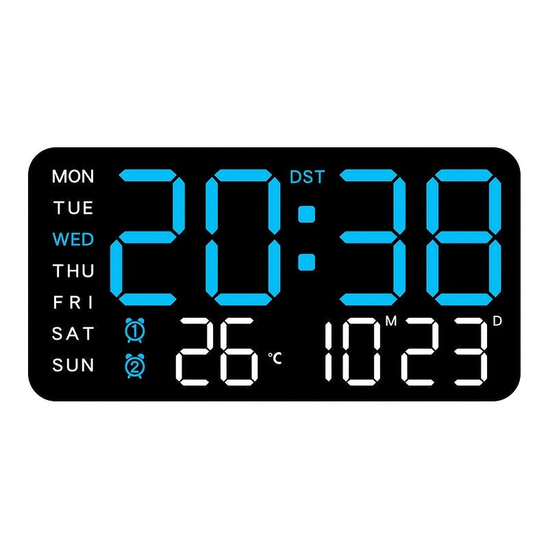 Wanduhr digital mit LED-Anzeige, Datum, Wochentag und Temperatur