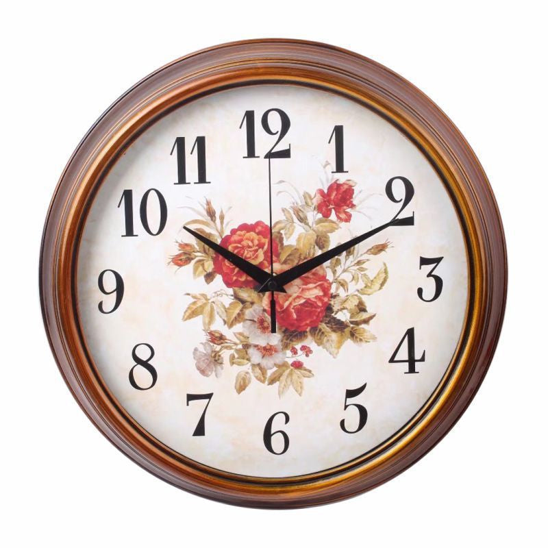 Wanduhr im nostalgischen Stil mit Blumenmotiv und grossen Ziffern