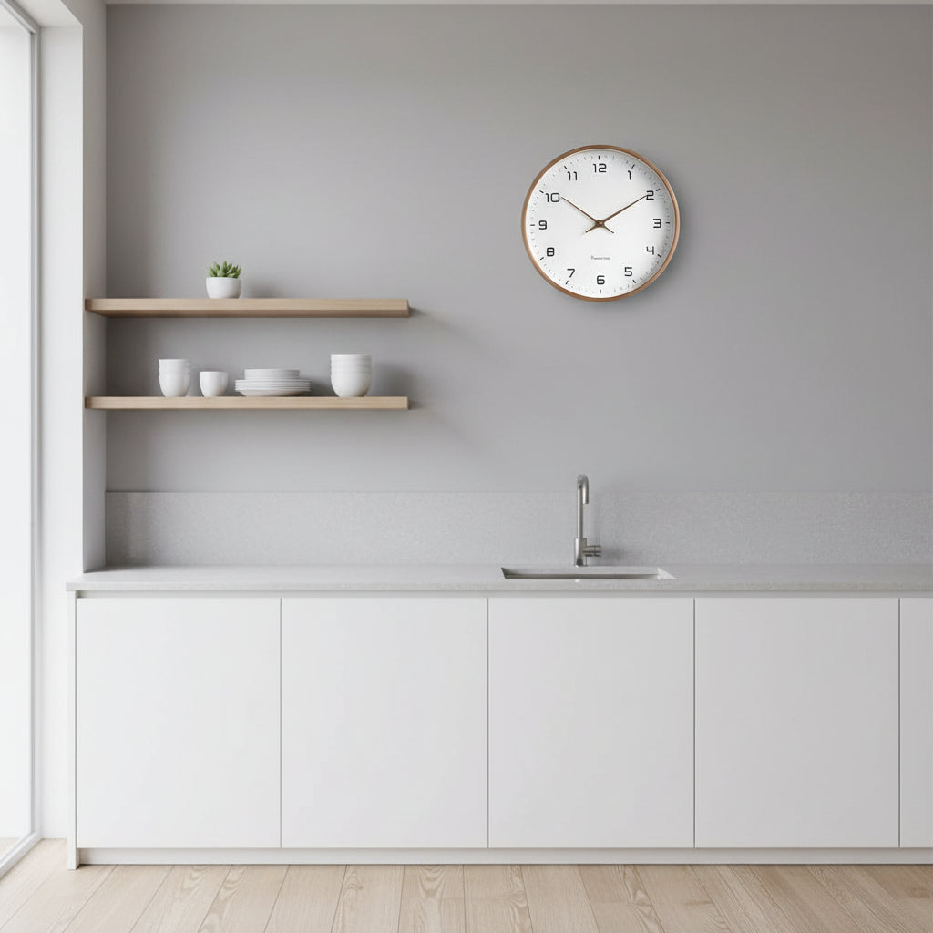 Wanduhr in Holzoptik, rund und leise im skandinavischen Stil - Ansicht 4