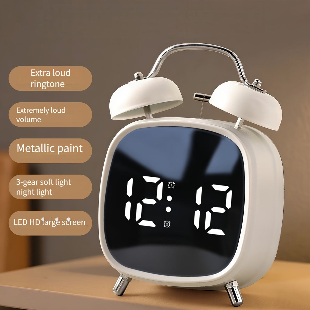 Wecker mit LED-Anzeige, Doppelglocken und extra lautem Alarm - Ansicht 3
