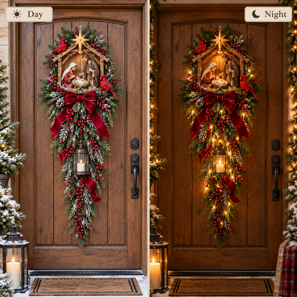 Weihnachtsdeko Türhänger beleuchtet mit Krippenszene und Laterne